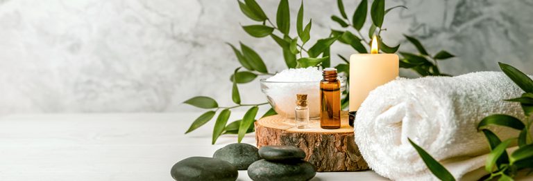 spa treatments leaves and massage oils
